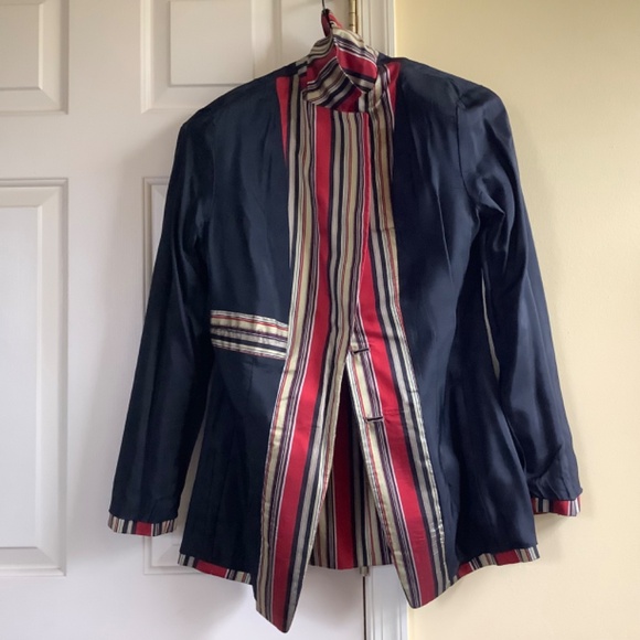 Anne Klein II Silk Striped Red Blazer SZ 10 - Picture 13 of 16